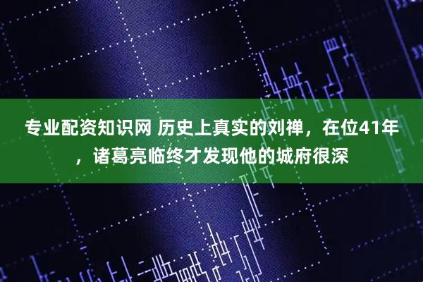 专业配资知识网 历史上真实的刘禅，在位41年，诸葛亮临终才发现他的城府很深